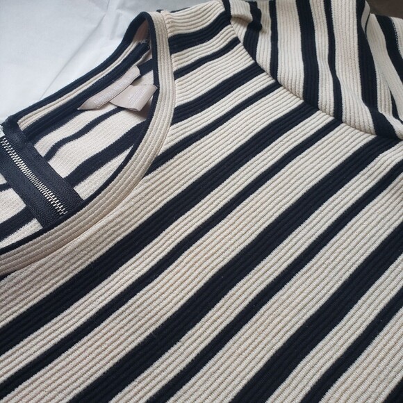 Banana Republic Top Short-Sleeved Medium Beige and Black Stripes Polyester Rayon - Picture 13 of 13